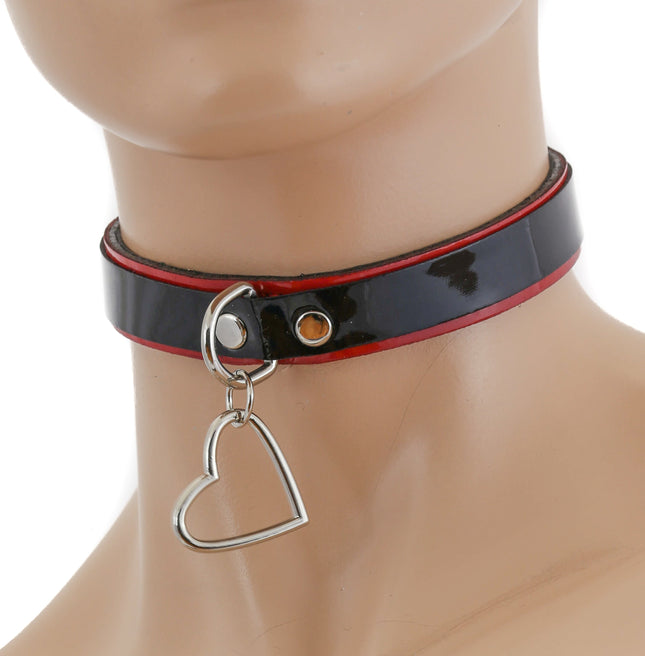 FC749P HANGING HEART PATENT LEATHER CHOKER