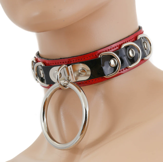 FC750P TWO TONE PATENT LEATHER D RING CHOKER