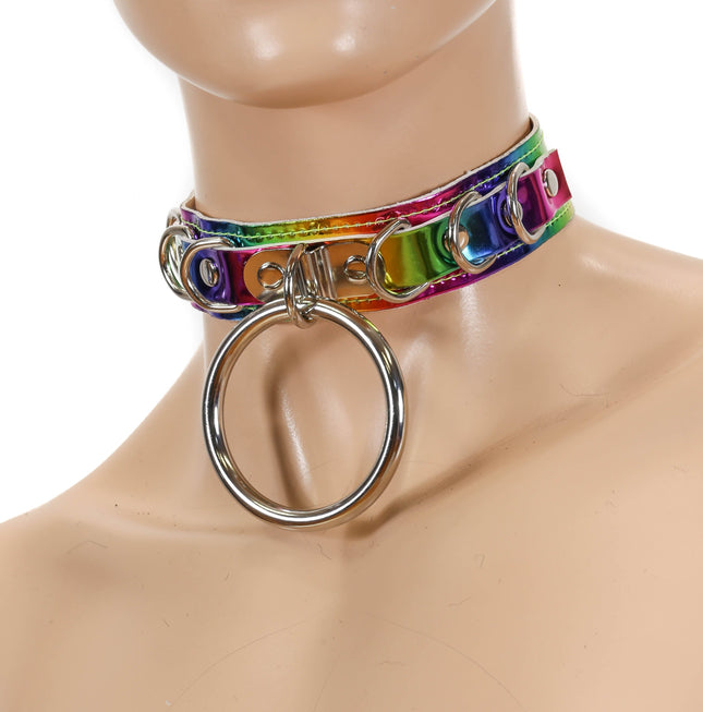 FC750RAINBOW D RING & RING RAINBOW BONDAGE CHOKER