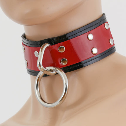 FC752P PATENT LEATHER LOOP RING BONDAGE CHOKER