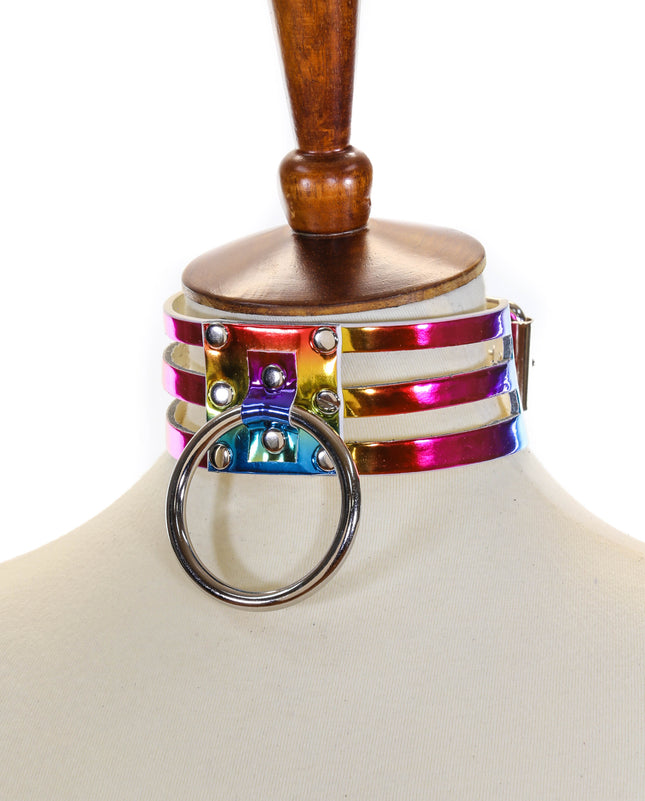 FC529RAINBOW TRIPLE STRAP RAINBOW BONDAGE CHOKER