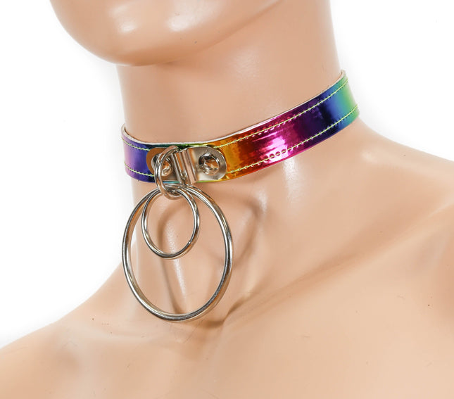 FC767 3/4" LARGE DOUBLE RING RAINBOW CHOKER