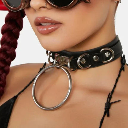 FC783 PREMIUM D RING STRAPPED BONDAGE CHOKER