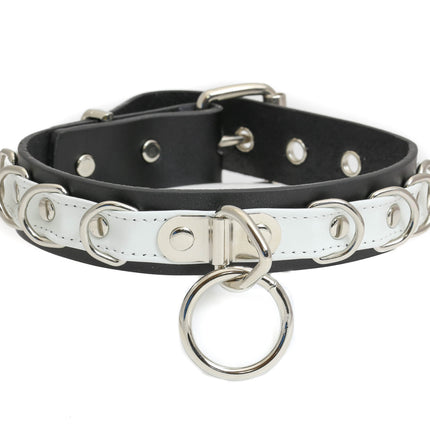 FC783 PATENT NEON BONDAGE CHOKER MULTI D RING BONDAGE CHOKER