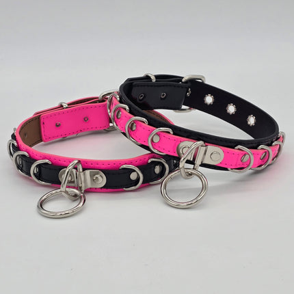 FC783 PATENT NEON BONDAGE CHOKER MULTI D RING BONDAGE CHOKER