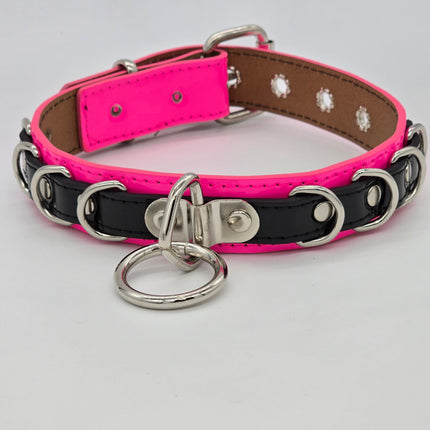FC783 PATENT NEON BONDAGE CHOKER MULTI D RING BONDAGE CHOKER