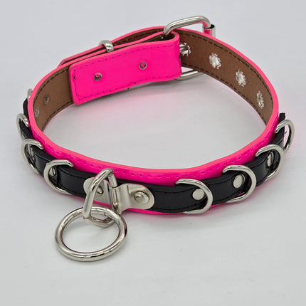 FC783 PATENT NEON BONDAGE CHOKER MULTI D RING BONDAGE CHOKER