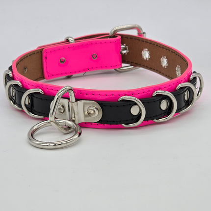 FC783 PATENT NEON BONDAGE CHOKER MULTI D RING BONDAGE CHOKER