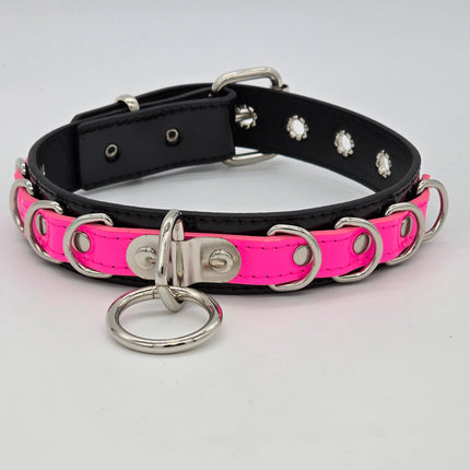 FC783 PATENT NEON BONDAGE CHOKER MULTI D RING BONDAGE CHOKER