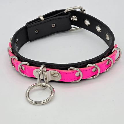 FC783 PATENT NEON BONDAGE CHOKER MULTI D RING BONDAGE CHOKER