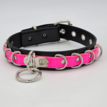 FC783 PATENT NEON BONDAGE CHOKER MULTI D RING BONDAGE CHOKER