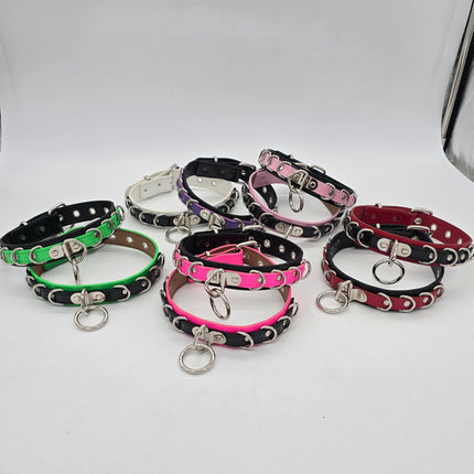 FC783 PATENT NEON BONDAGE CHOKER MULTI D RING BONDAGE CHOKER