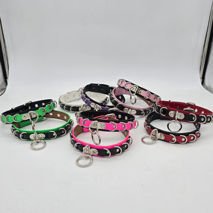 FC783 PATENT NEON BONDAGE CHOKER MULTI D RING BONDAGE CHOKER