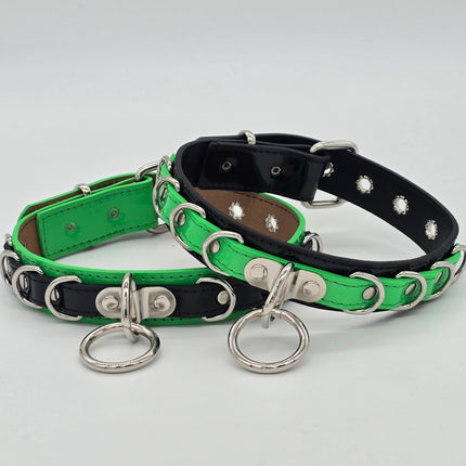 FC783 PATENT NEON BONDAGE CHOKER MULTI D RING BONDAGE CHOKER