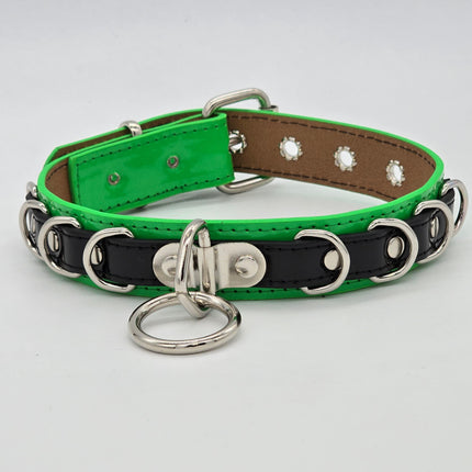 FC783 PATENT NEON BONDAGE CHOKER MULTI D RING BONDAGE CHOKER