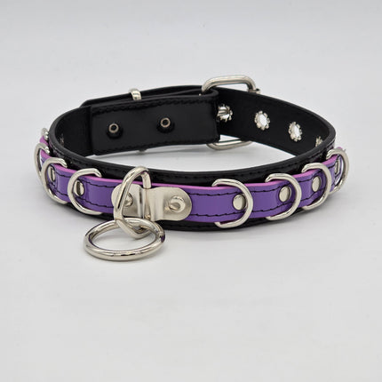 FC783 PATENT NEON BONDAGE CHOKER MULTI D RING BONDAGE CHOKER