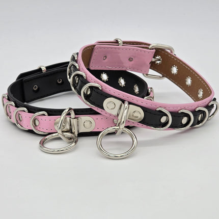 FC783 PATENT NEON BONDAGE CHOKER MULTI D RING BONDAGE CHOKER