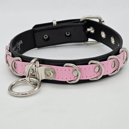 FC783 PATENT NEON BONDAGE CHOKER MULTI D RING BONDAGE CHOKER