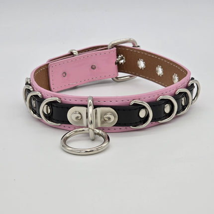 FC783 PATENT NEON BONDAGE CHOKER MULTI D RING BONDAGE CHOKER