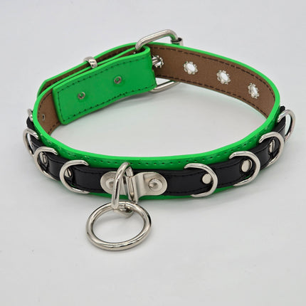 FC783 PATENT NEON BONDAGE CHOKER MULTI D RING BONDAGE CHOKER