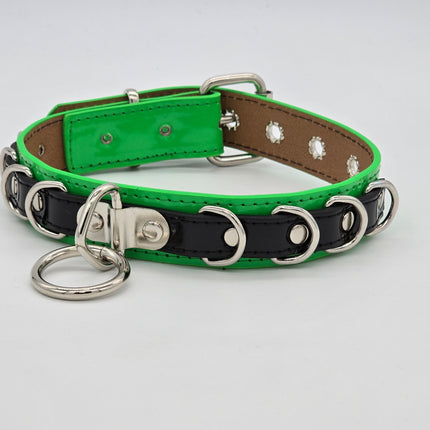 FC783 PATENT NEON BONDAGE CHOKER MULTI D RING BONDAGE CHOKER