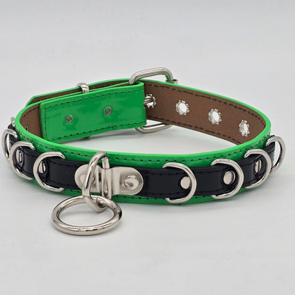 FC783 PATENT NEON BONDAGE CHOKER MULTI D RING BONDAGE CHOKER