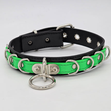 FC783 PATENT NEON BONDAGE CHOKER MULTI D RING BONDAGE CHOKER