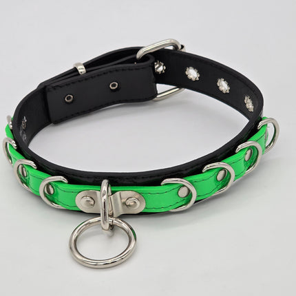 FC783 PATENT NEON BONDAGE CHOKER MULTI D RING BONDAGE CHOKER