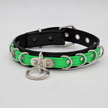 FC783 PATENT NEON BONDAGE CHOKER MULTI D RING BONDAGE CHOKER