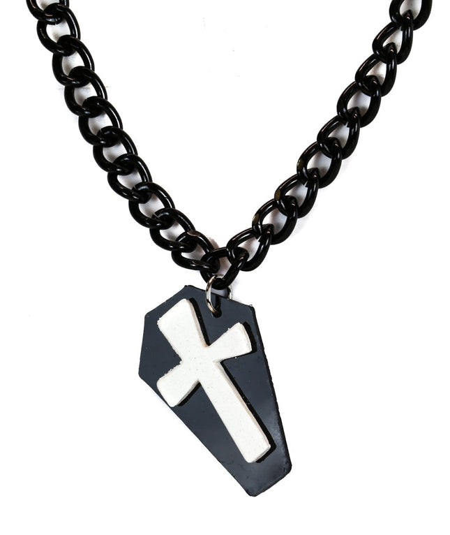 FC802BLK-WHT COFFIN CROSS PENDANT