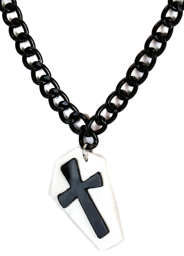 FC802WHT-BLK COFFIN CROSS PENDANT