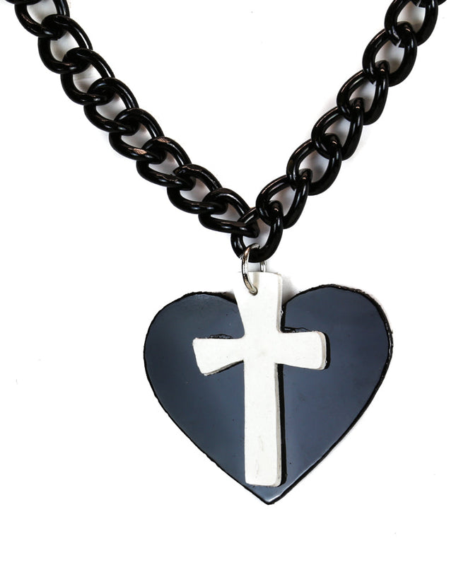 FC803BLK-WHT HEART CROSS PENDANT