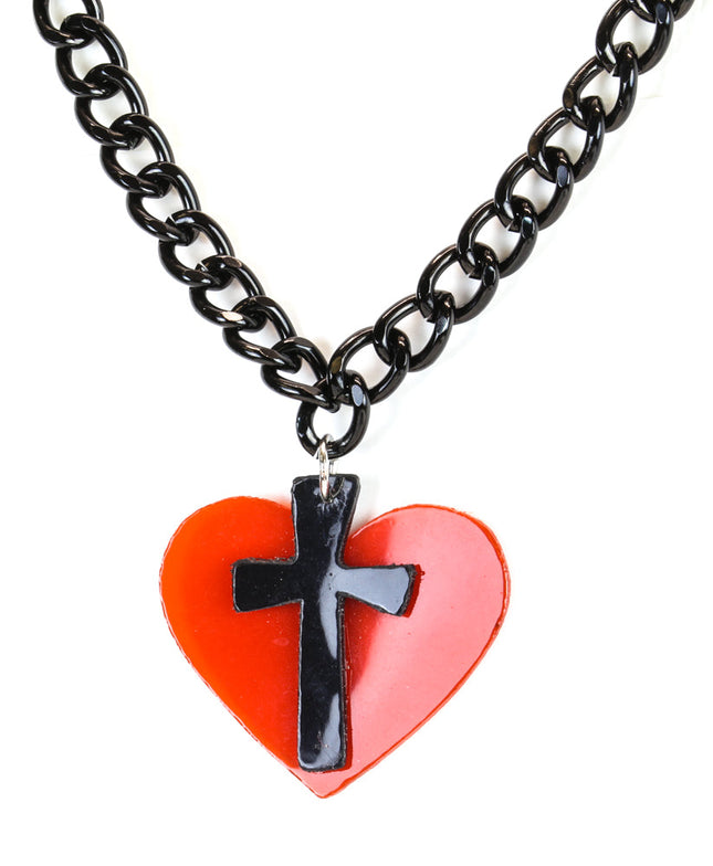 FC803RED-BLK HEART CROSS PENDANT