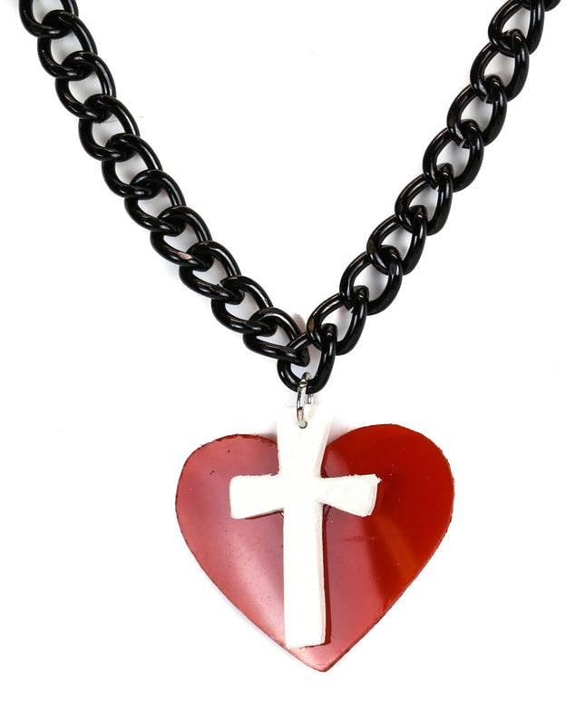 FC803RED-WHT HEART CROSS PENDANT