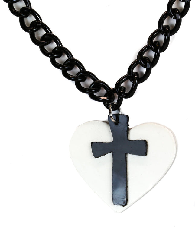 FC803WHT-BLK HEART CROSS PENDANT