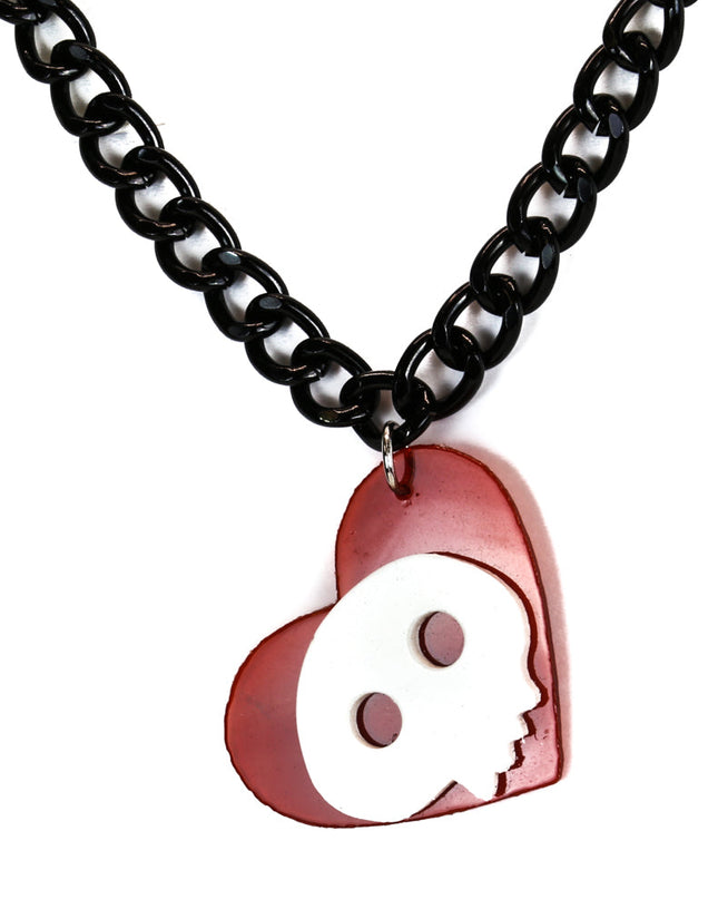 FC805RED-WHT HEART SKULL PENDANT