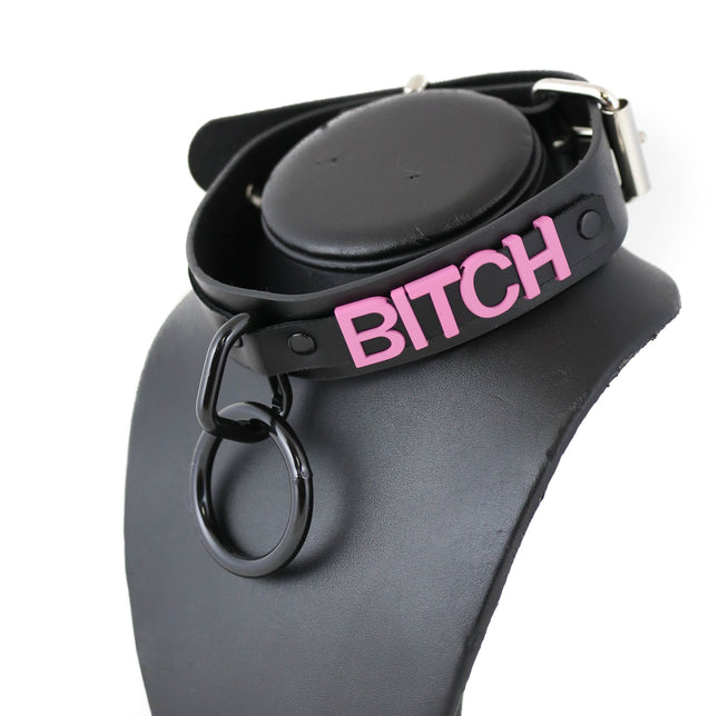 FC808PS BONDAGE COLLAR  PINK STAINLESS STEEL LETTER WORDS ID NAME CHOKER