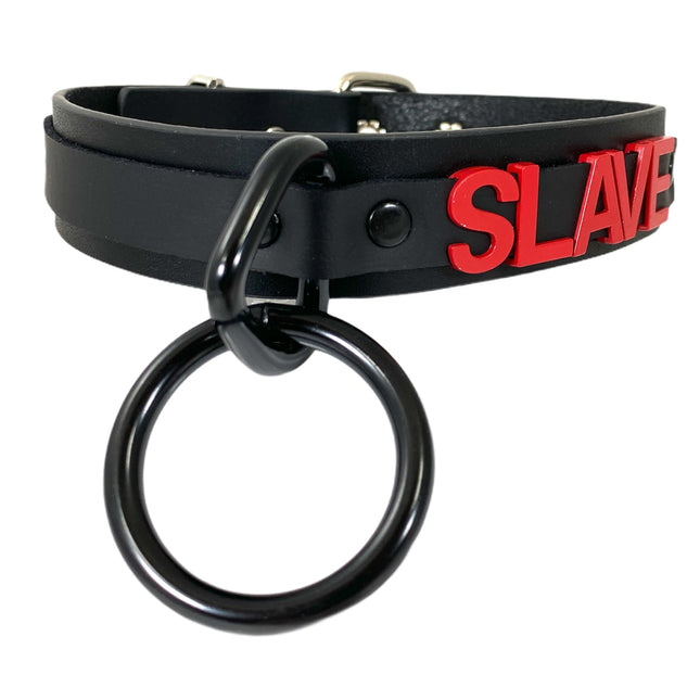 FC808RS-BS BONDAGE COLLAR RED STAINLESS STEEL LETTER WORDS ID NAME CHOKER