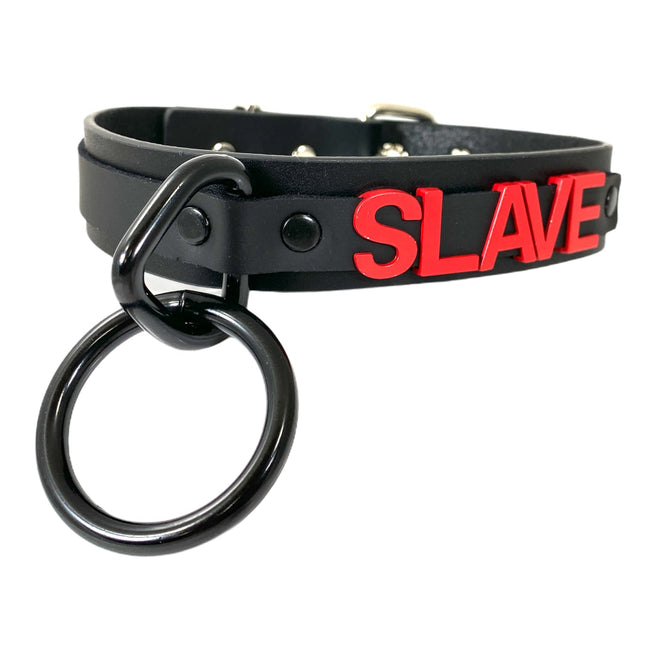 FC808RS-BS BONDAGE COLLAR RED STAINLESS STEEL LETTER WORDS ID NAME CHOKER