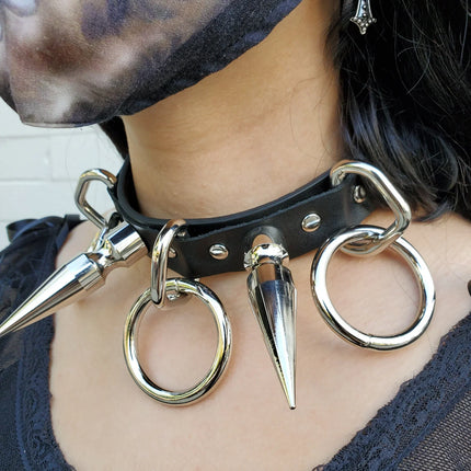 FC810  LARGE SPIKE RING BONDAGE CHOKER