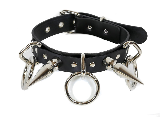 FC810  LARGE SPIKE RING BONDAGE CHOKER