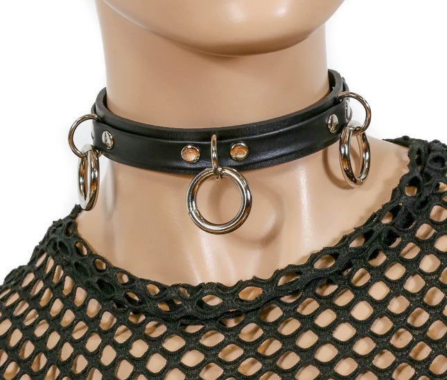 FC811 PREMIUM LEATHER TOP 3 RING CHOKER