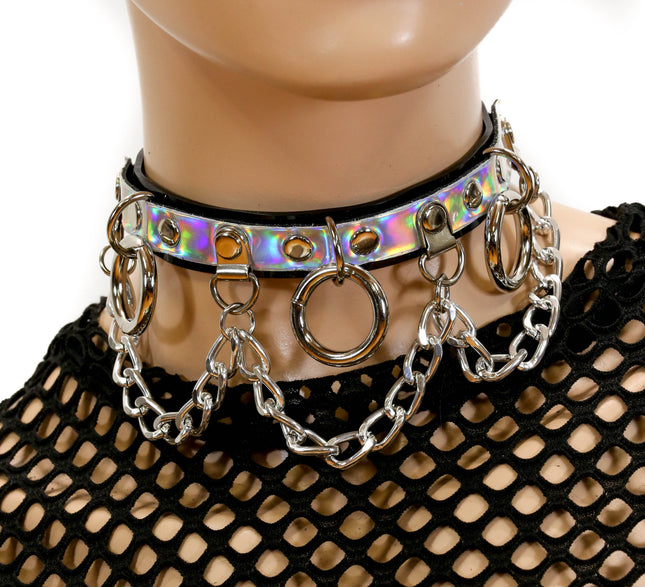 FC812RAINBOW RING AND CHAIN RAINBOW LEATHER CHOKER