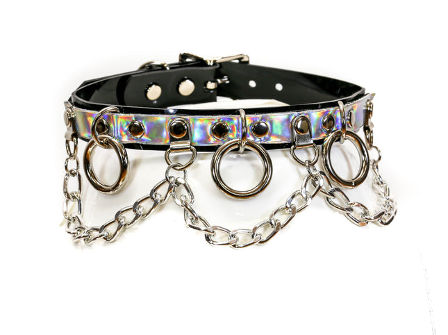 FC812RAINBOW RING AND CHAIN RAINBOW LEATHER CHOKER
