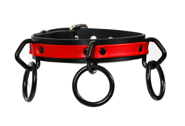 FC815 3 RING LEATHER BONDAGE CHOKER