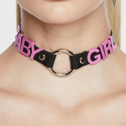 FC870-PS  PINK LETTER MIDDLE RING CHOKER