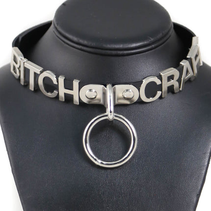 FC873  O RING  BONDAGE STAINLESS STEEL LETTER WORDS ID NAME CHOKER