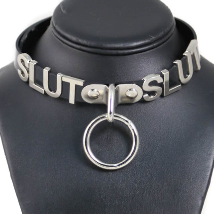 FC873  O RING  BONDAGE STAINLESS STEEL LETTER WORDS ID NAME CHOKER