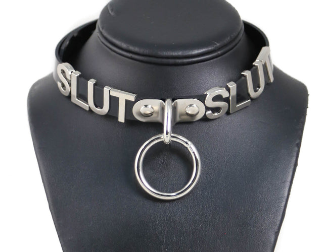 FC873  O RING  BONDAGE STAINLESS STEEL LETTER WORDS ID NAME CHOKER