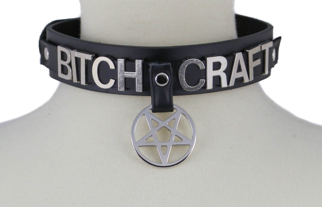 FC874  PENTAGRAM BONDAGE STAINLESS STEEL LETTER WORDS ID NAME CHOKER